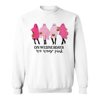 On Wednesday We Wear Pink Ghost Halloween Sweatshirt | Mazezy