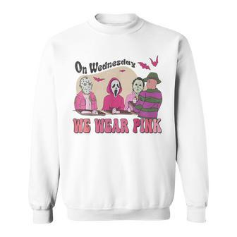 On Wednesday We Wear Pink Skeleton Halloween Breast Cancer Sweatshirt | Seseable CA