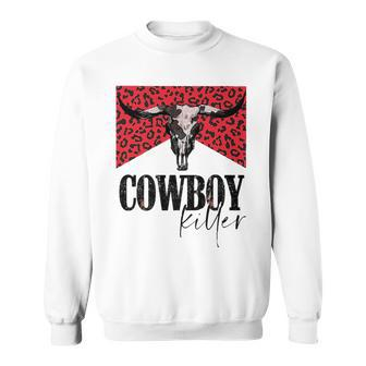 Western Cowgirl Leopard Punchy Cowboy Killers Bull Horn Sweatshirt | Mazezy