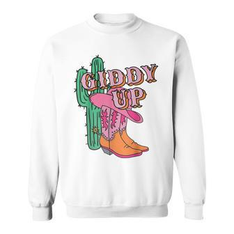 Western Texas Giddy Up Cowgirl Cowboy Boots Cactus Sweatshirt | Mazezy