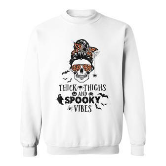 Ywew Skull Messy Bun Spooky Pumpkin October Halloween Party Halloween Sweatshirt | Mazezy