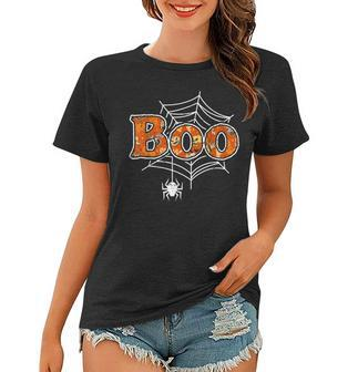 Boo Web Spider Halloween Day Party Trick Or Treat Design Women T-shirt | Mazezy