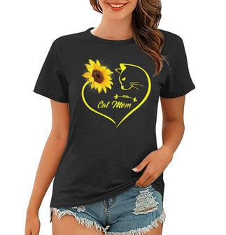 Cute Cat Mom Sunflower Heart Love Mothers Day Gift Cat Lover Women T-shirt - Thegiftio UK