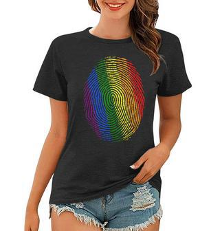 Finger Print Dna Support Lgbt Flag Gay Pride Lgbtq Rainbow Women T-shirt | Mazezy