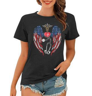 Funny 4Th Of July Nurse Wings Usa Flag Nursing For Nurse Usa Funny Gifts Women T-shirt | Mazezy