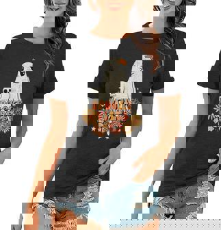 Groovy Spooky Vibes Halloween Ghost Spooky Season Girl Women Halloween Funny Gifts Women T-shirt | Mazezy