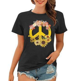 Hippie Daisy Peace Sign Retro Vintage Flower Sunflower Lover Women T-shirt | Mazezy