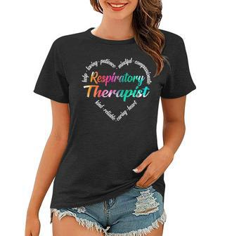 Respiratory Therapist Heart Word Cloud Watercolor Rainbow Women T-shirt | Mazezy