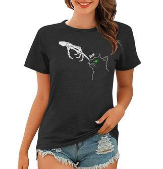 Skeleton Hand Boop On A Cats Nose Funny Halloween Graphic Women T-shirt | Mazezy