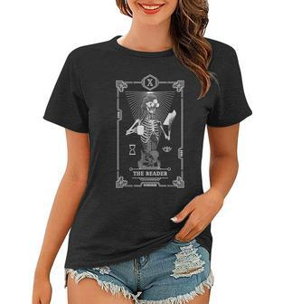 Tarot Card The Reader Bookish Astrology Skeleton Astrology Funny Gifts Women T-shirt | Mazezy