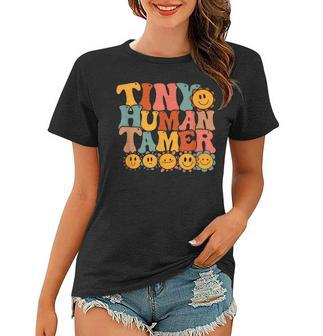 Tiny Human Tamer Retro Groovy Preschool Kindergarten Teacher Women T-shirt - Thegiftio UK
