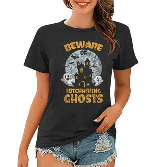 Vintage Beware Of Hitchhiking Ghosts Fun Halloween Party Women T-shirt | Mazezy