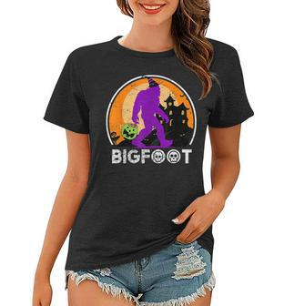 Vintage Bigfoot Halloween Trick Or Treating Halloween Funny Gifts Women T-shirt | Mazezy