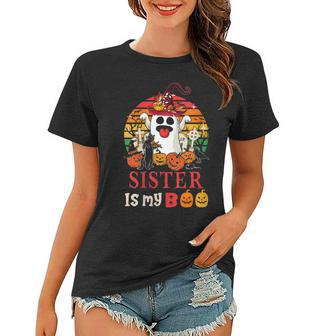 Vintage Sister Is My Boo Halloween Scary Pumpkins Boo Ghost Gifts For Sister Funny Gifts Women T-shirt | Mazezy CA