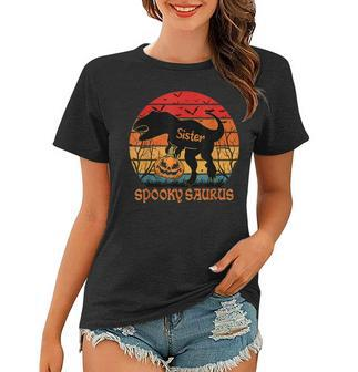 Vintage Spookysaurus Sister Rex Dinosaur Halloween Family Gifts For Sister Funny Gifts Women T-shirt | Mazezy
