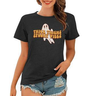 Vintage Thick Thighs Spooky Vibes Halloween Outfit Costumes Women T-shirt | Mazezy