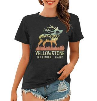 Yellowstone National Park Retro Vintage Mountain Elk Gift Women T-shirt | Mazezy