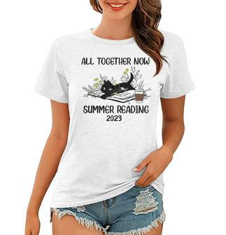 All Together Now Summer Reading 2023 Groovy Cat Book Lover Women T-shirt | Mazezy