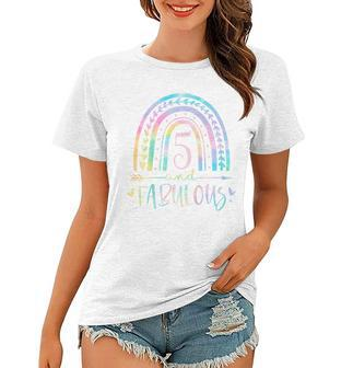 Kids 5 And Fabulous Rainbow Five Year Old Girls Bday Tie Dye Women T-shirt - Thegiftio UK