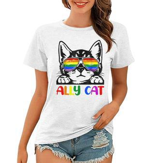 Lgbt Gay Ally Cat Be Kind Rainbow Pride Flag Men Women Gift Women T-shirt | Mazezy