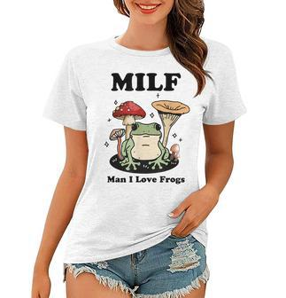 Milf Man I Love Frogs Vintage Retro Frog And Fungi Mushroom Women T-shirt - Thegiftio UK