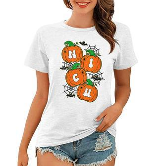 Retro Halloween Nicu Nurse Pumpkin Spooky Vibes Fall Vibes Women T-shirt | Mazezy