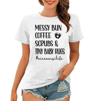 Scrubs & Tiny Baby Hugs Nicu Nurse Neonatal Icu Nursing Women T-shirt | Mazezy