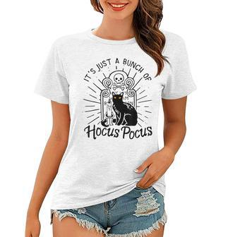 Vintage Halloween Black Cat Its Just A Bunch Of Hocus Pocus Women T-shirt | Mazezy
