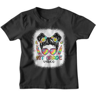 1St Grade Vibes Messy Bun Girls Tie Dye Back To School Gifts Bun Gifts Youth T-shirt | Mazezy