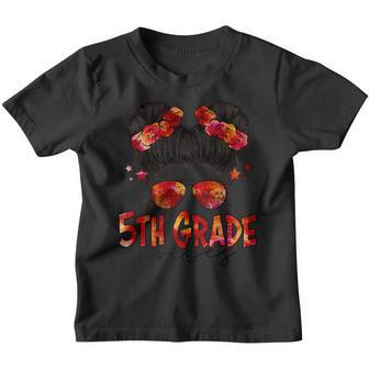 Back To School Girl 5Th Grade Vibes Messy Bun Hair First Day Bun Gifts Youth T-shirt | Mazezy