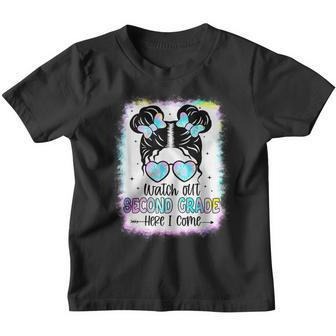 Back To School Messy Bun Watch Out Second Grade Here I Come Bun Gifts Youth T-shirt | Mazezy