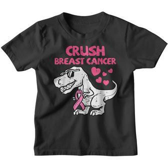 Crush Breast Cancer Awareness Trex Dino Ribbon Toddler Boys Youth T-shirt | Mazezy