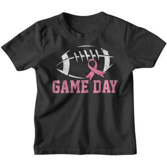 Game Day Pink Ribbon Football Breast Cancer Awareness Youth T-shirt | Mazezy