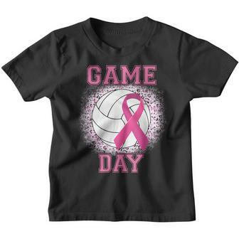 Game Day Pink Ribbon Volleyball Tackle Breast Cancer Warrior Youth T-shirt - Monsterry CA