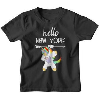 Hello New York Nyc Dabbing Unicorn Girls Kids Funny Quote Youth T-shirt - Thegiftio UK
