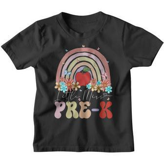 Little Miss Pre-K Back To School Rainbow Groovy Floral Little Miss Gifts Youth T-shirt | Mazezy