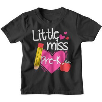 Little Miss Pre-K First Day Of Hello Pre-K Girls Youth T-shirt | Mazezy