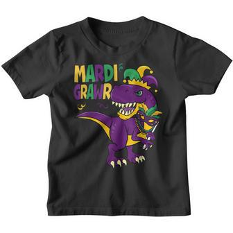 Mardi Grawr T Rex Dinosaur Mardi Gras Bead Kids Boys Girls  Youth T-shirt