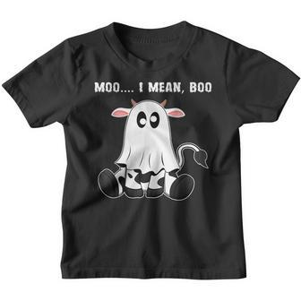 Moo I Mean Boo A Halloween Kids Costume Boo Ghost Cow Youth T-shirt | Mazezy