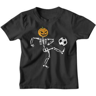 Pumpkin Skeleton Soccer Player Halloween Boys Soccer Youth T-shirt - Thegiftio