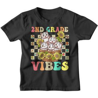 Second Grade Vibes Cute Cat Back To School Retro 2Nd Grade Youth T-shirt | Mazezy