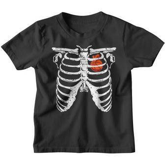 Skeleton Rib Cage Basketball Retro Halloween Costume Boys Youth T-shirt - Monsterry
