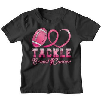Tackle Breast Cancer Awareness Football Pink Ribbon Boys Kid Youth T-shirt | Mazezy