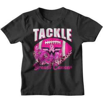 Tackle Football Pink Ribbon Breast Cancer Awareness Boys Kid Youth T-shirt | Mazezy