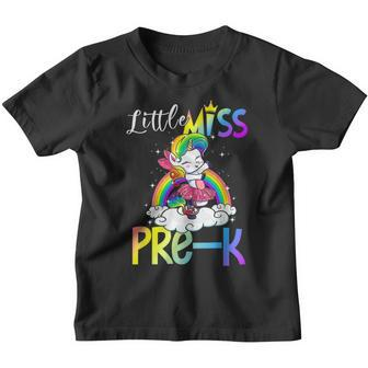 Unicorn Little Miss Pre-K Student Back To School Girls Unicorn Funny Gifts Youth T-shirt | Mazezy