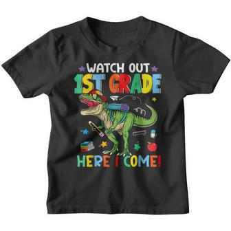 Watch Out 1St Grade Here I Come Back To School Dinosaur Boys Dinosaur Gifts Youth T-shirt | Mazezy