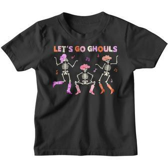 Western Cowboy Skeleton Dancing Let's Go Ghouls Halloween Youth T-shirt - Seseable