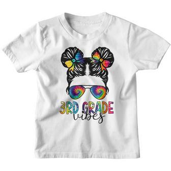 3Rd Grade Vibes Messy Bun Tiedye Back To School Teacher Girl School Teacher Funny Gifts Youth T-shirt | Mazezy