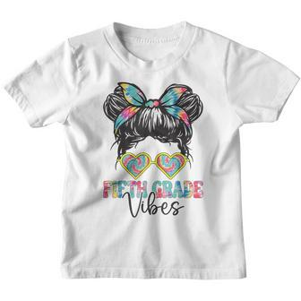 5Th Grade Vibes Messy Hair Bun Girl Back To School First Day Bun Gifts Youth T-shirt | Mazezy UK