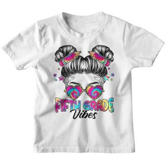 First Day Of 5Th Grade Vibes Back To School Messy Bun Girl Bun Gifts Youth T-shirt | Mazezy